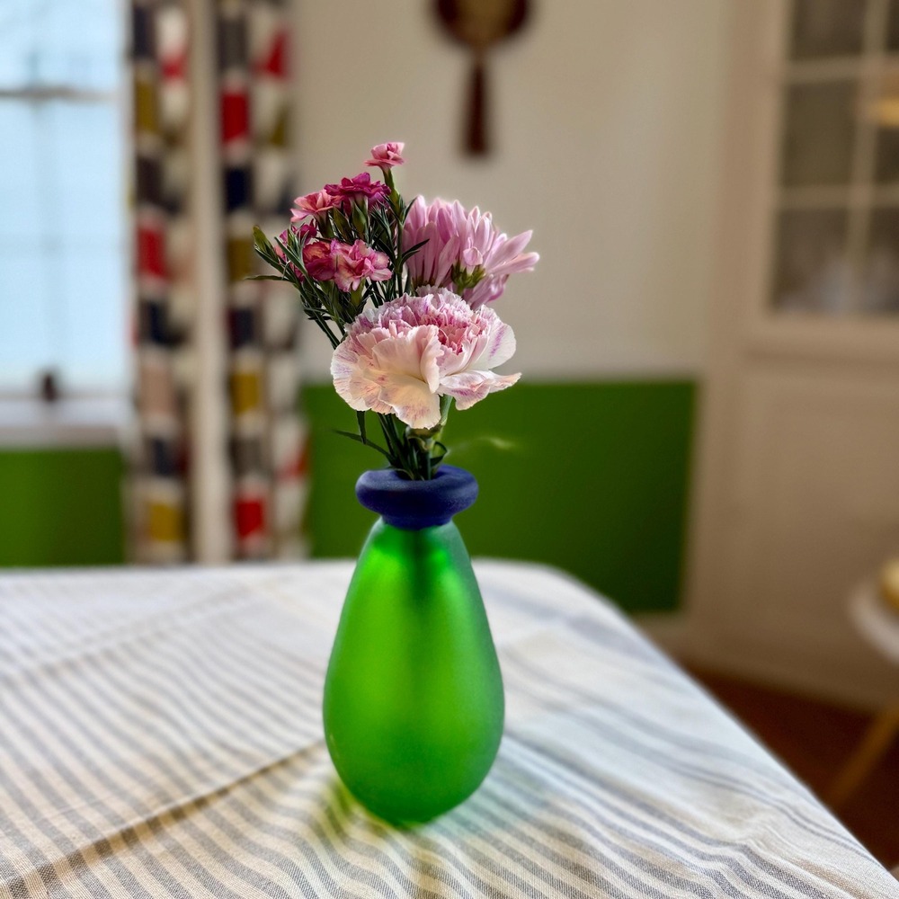 Scandinavian Satin Glass Vase | Nordic Studio Art Glass | Frosted Blue Green